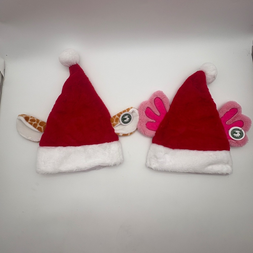 San Diego Zoo Wildlife Alliance Plush Santa Hats Giraffe Axolotl Set of 2 NEW